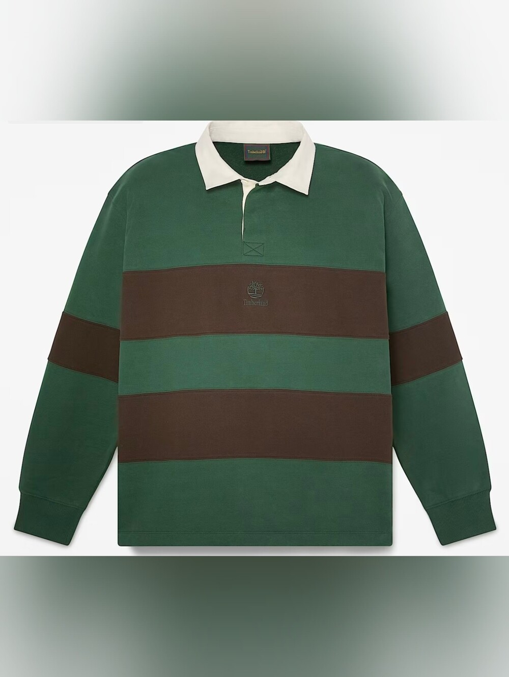 Timberland Green & Brown Striped Rugby Polo Sweater